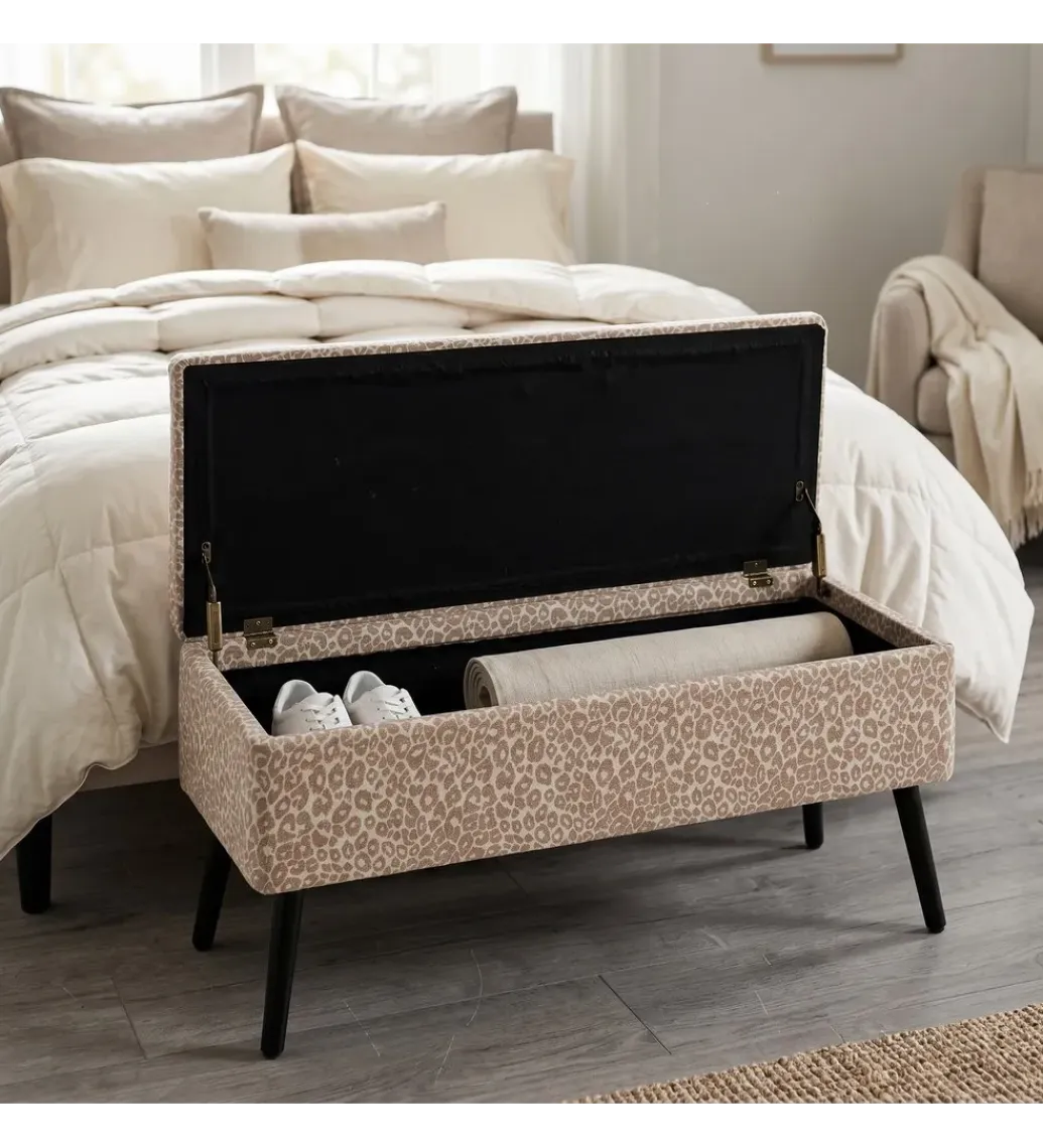 Zona-Design Ławka BAUL 100 cm beżowo kremowa panterka