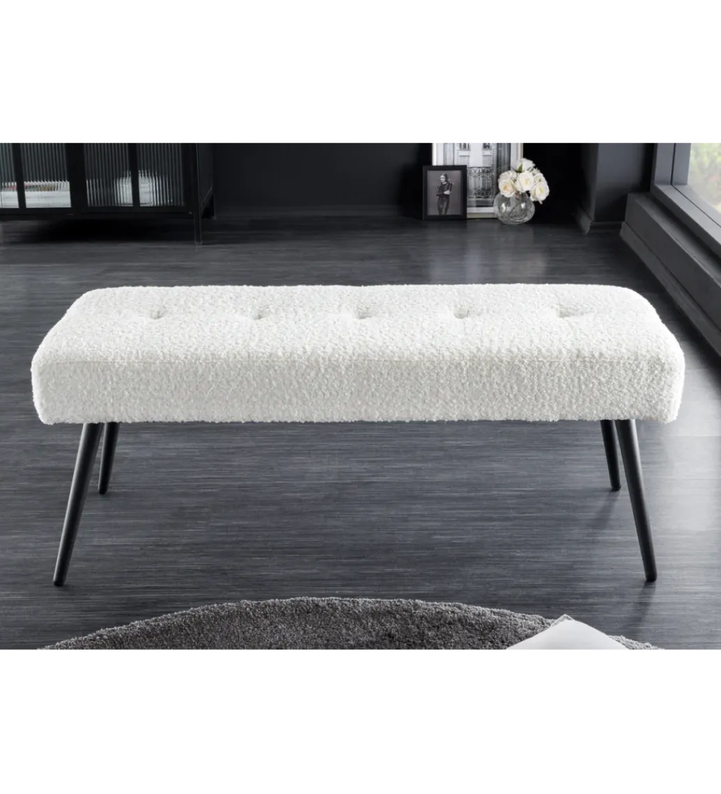 Invicta Interior Ławka BOUTIQUE 100 cm tkanina bouclé biała