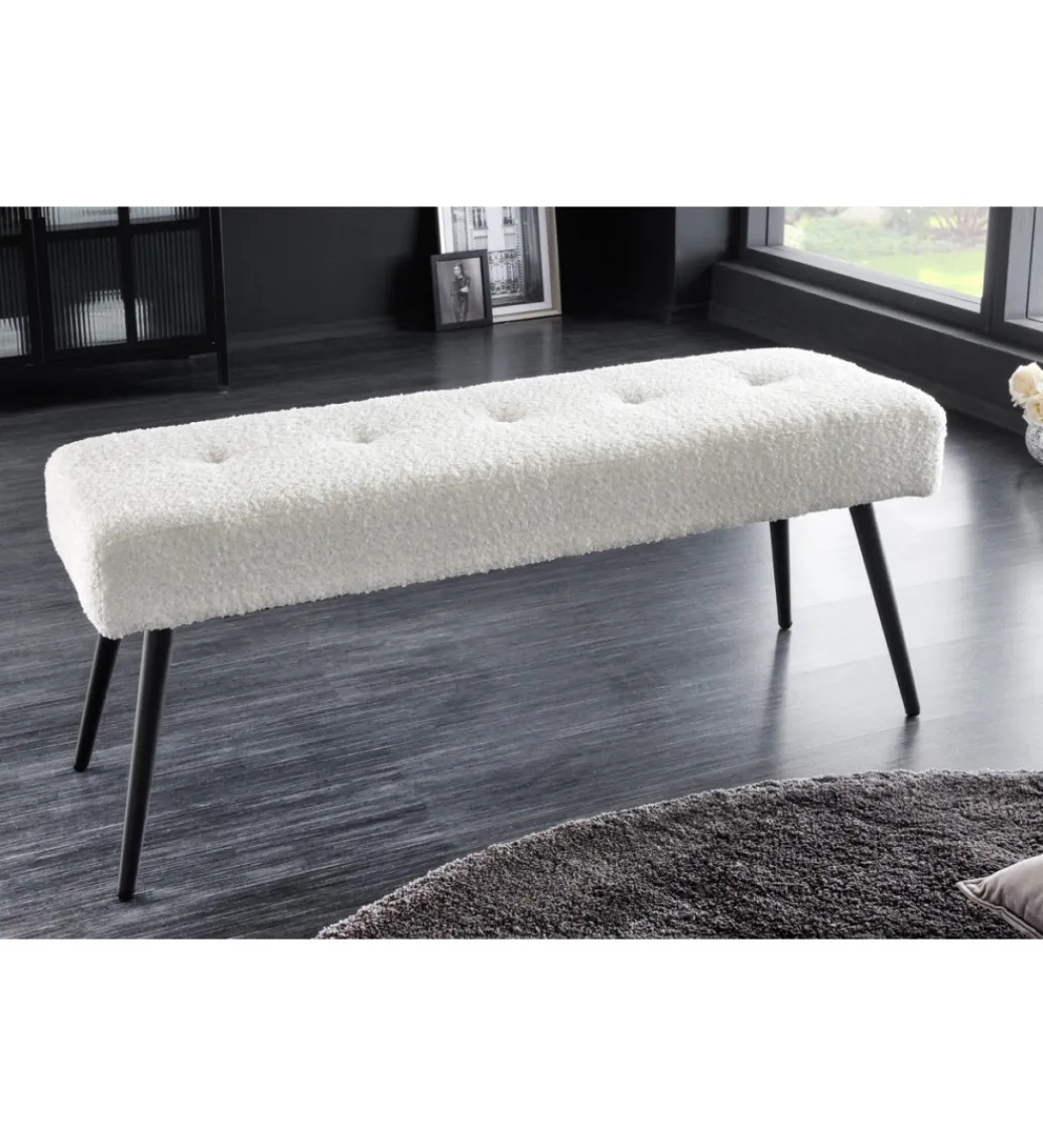 Invicta Interior Ławka BOUTIQUE 100 cm tkanina bouclé biała