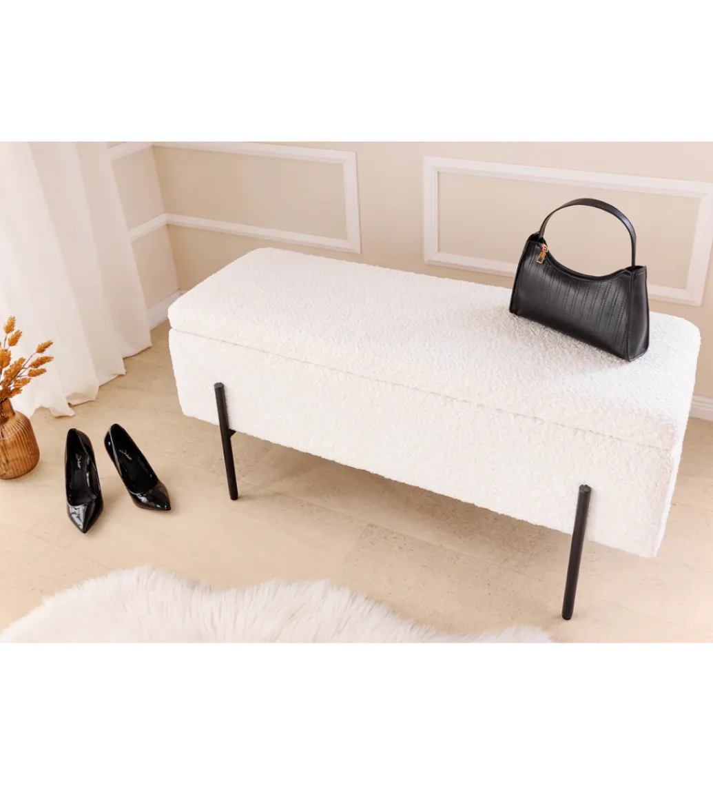 Invicta Interior Ławka LOFT z szafką 100 cm bouclé biała
