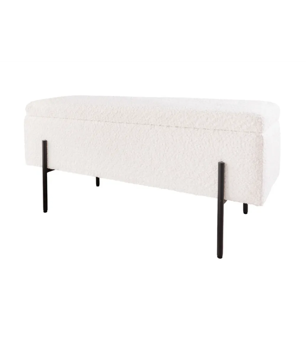 Invicta Interior Ławka LOFT z szafką 100 cm bouclé biała