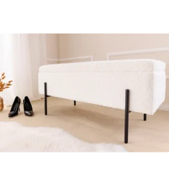 Invicta Interior Ławka LOFT z szafką 100 cm bouclé biała