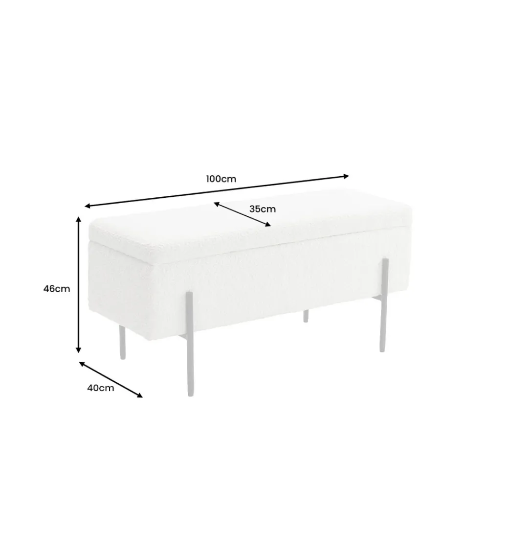 Invicta Interior Ławka LOFT z szafką 100 cm bouclé biała