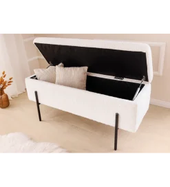 Invicta Interior Ławka LOFT z szafką 100 cm bouclé biała