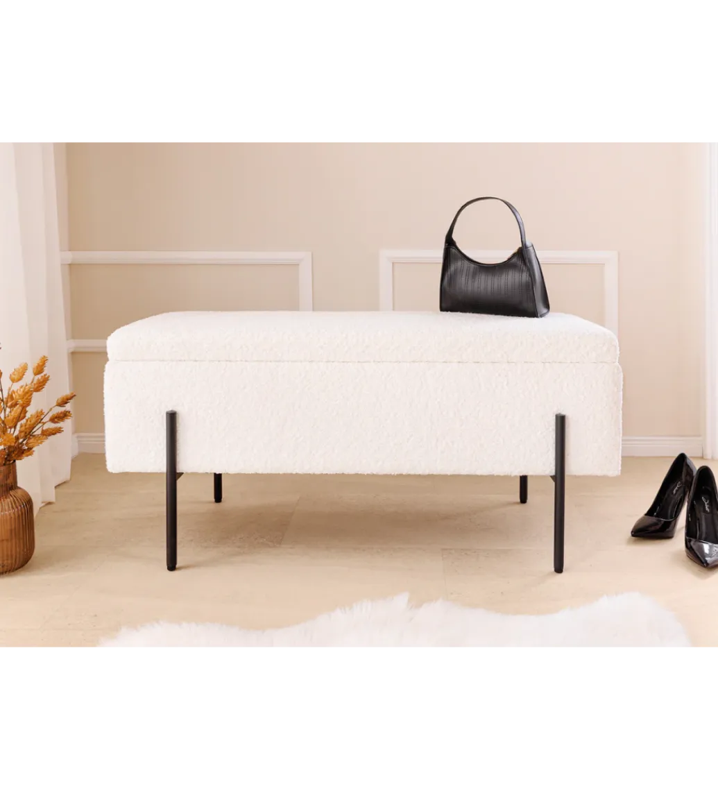 Invicta Interior Ławka LOFT z szafką 100 cm bouclé biała