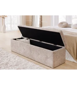 Invicta Interior Ławka RAISA Extravagancia 140 cm z pojemnikiem Bouclé Szampański Greige