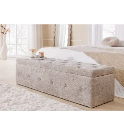 Invicta Interior Ławka RAISA Extravagancia 140 cm z pojemnikiem Bouclé Szampański Greige