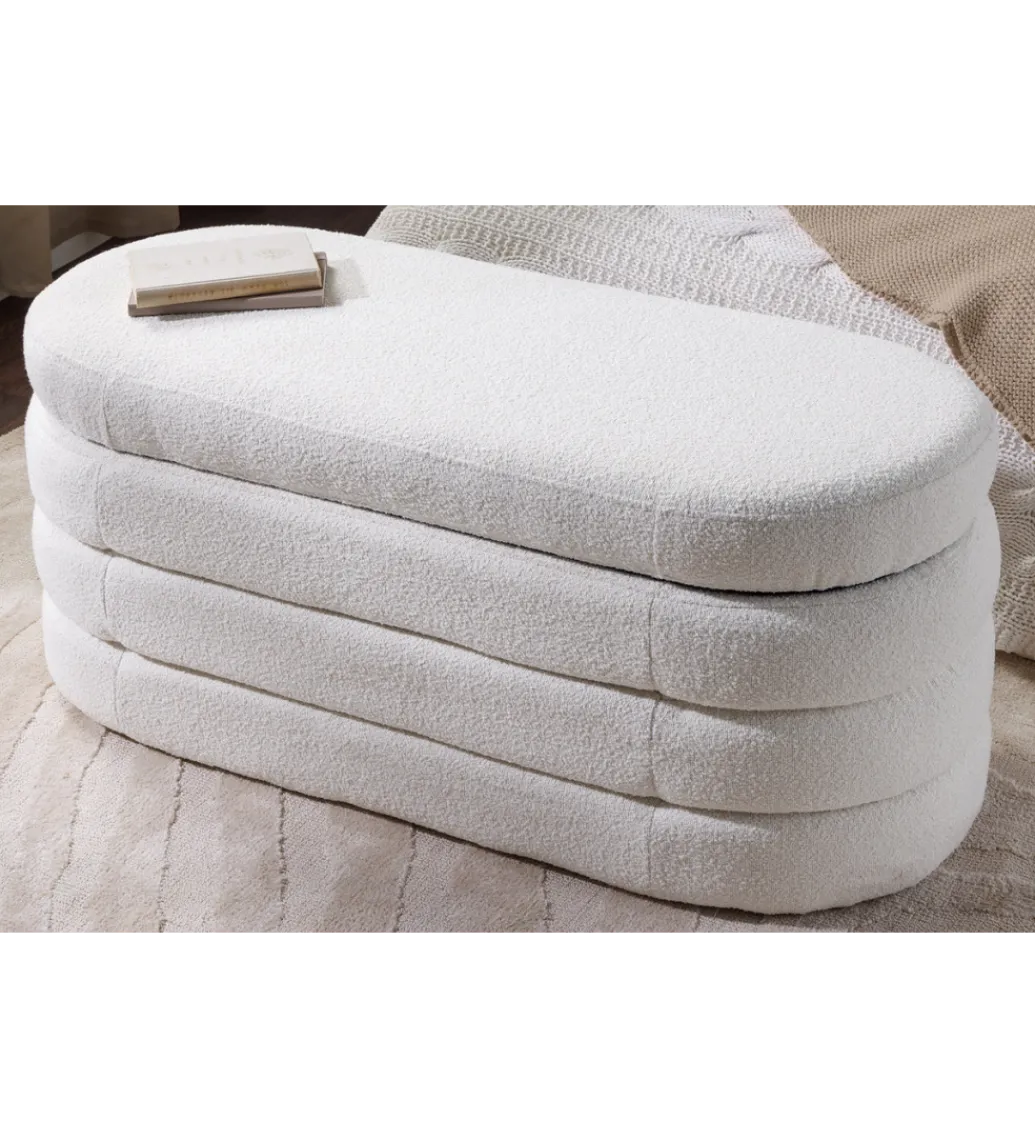 Invicta Interior Ławka VOQUE 115 cm z pojemnikiem Bouclé kremowo biała