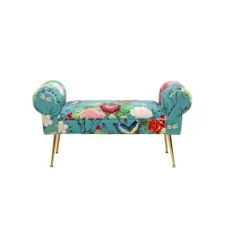 KARE Ławka WING FLOWER FEVER 100 cm niebieska