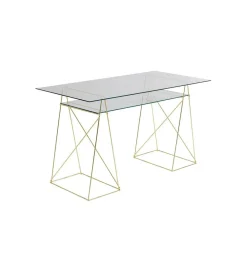 KARE Biurko szklane POLAR 135 cm złote
