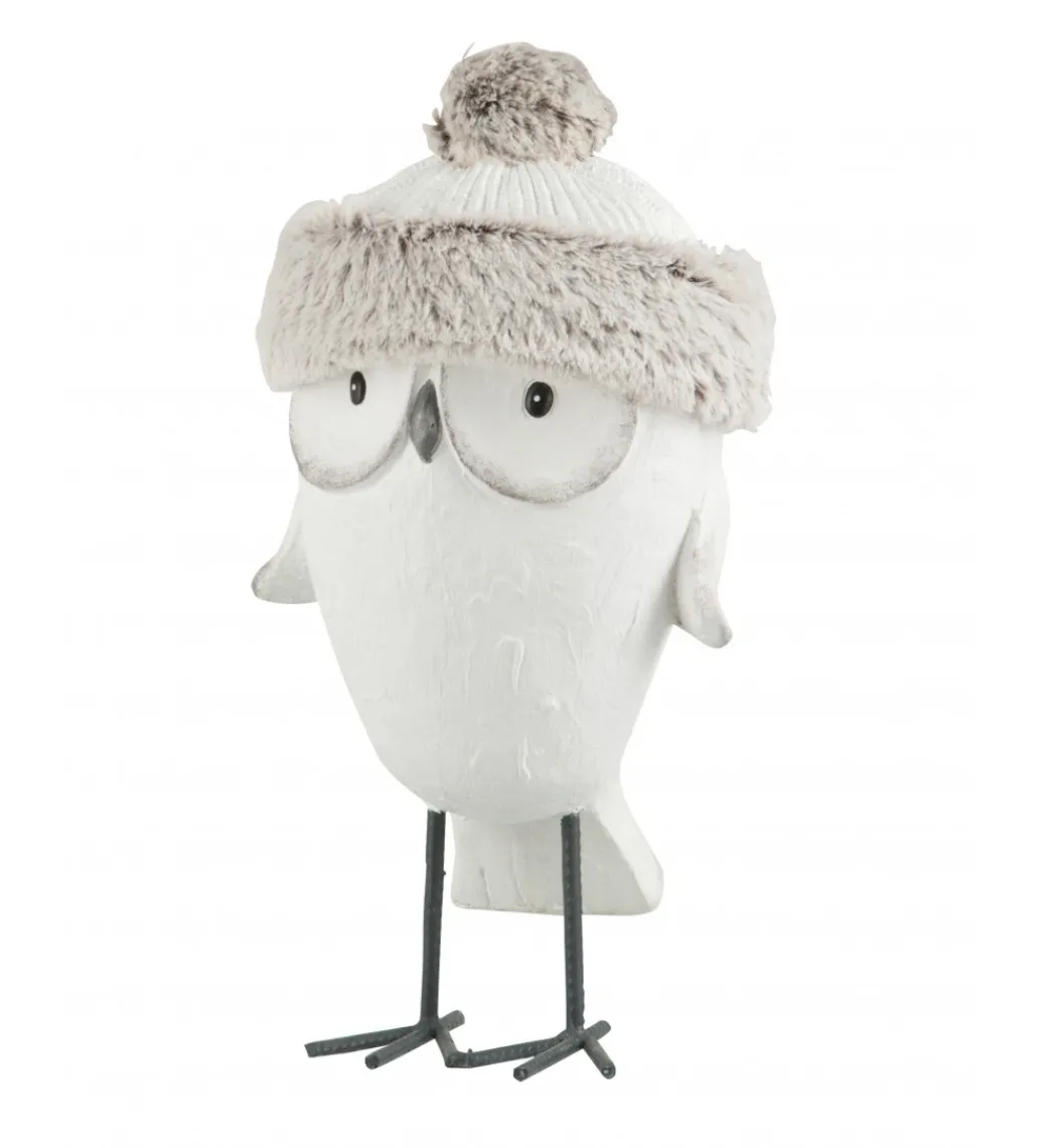 J-Line Figurka Owl Hat Winter 40 cm biało szara