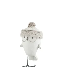 J-Line Figurka Owl Hat Winter 40 cm biało szara