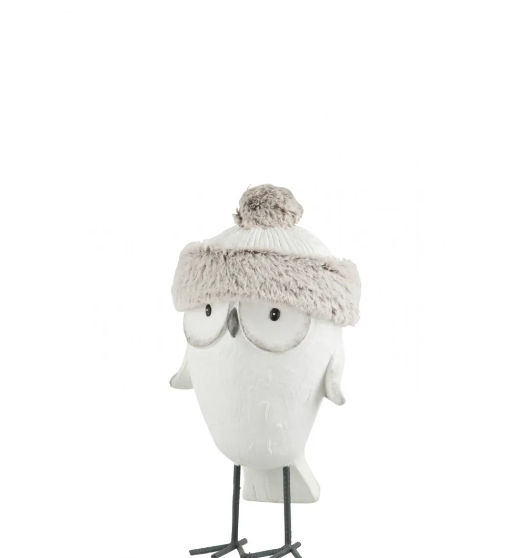 J-Line Figurka Owl Hat Winter 40 cm biało szara