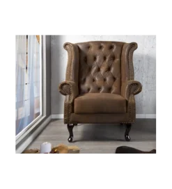 Invicta Interior Fotel Chesterfield antyczny brąz