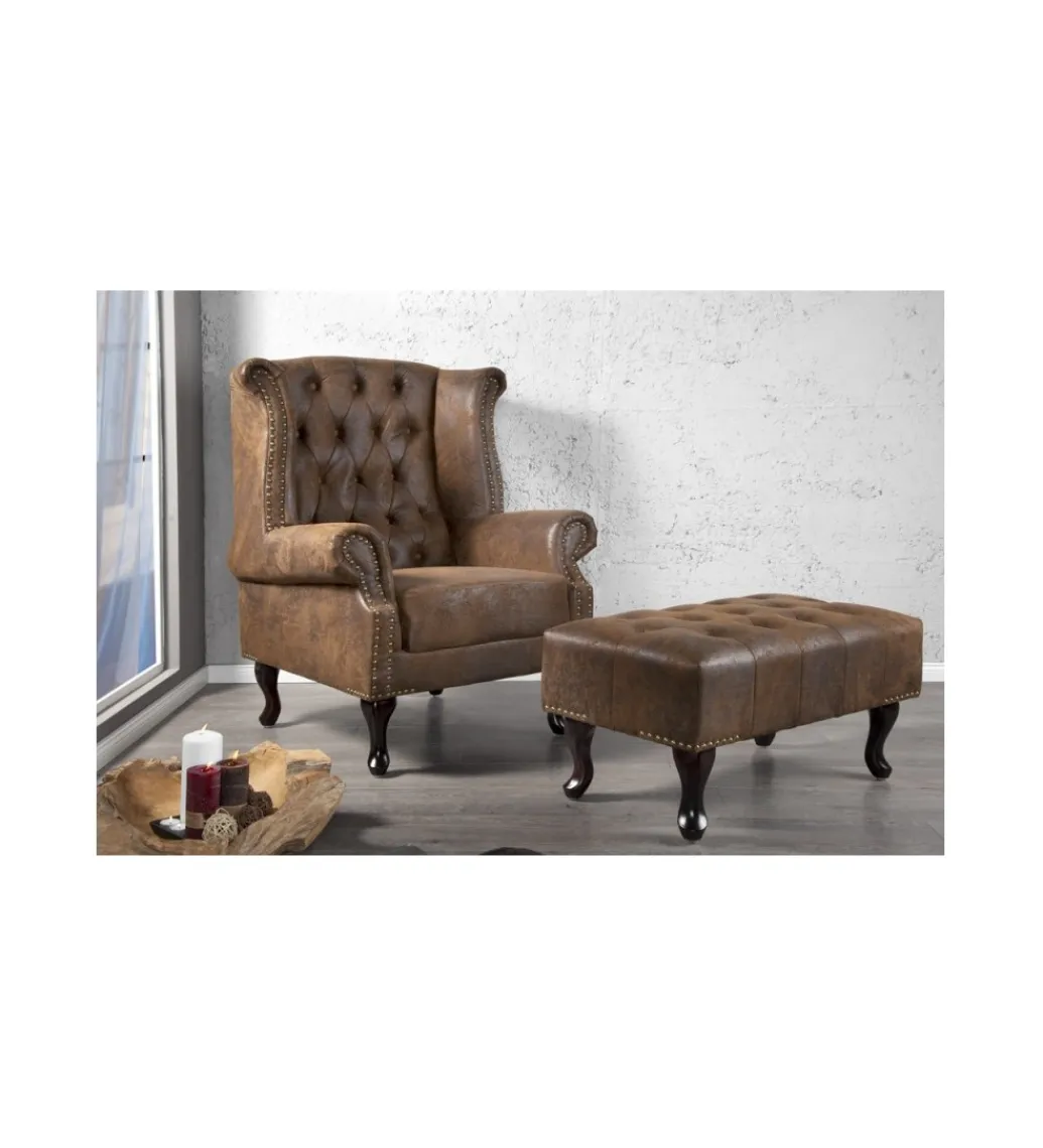 Invicta Interior Fotel Chesterfield antyczny brąz