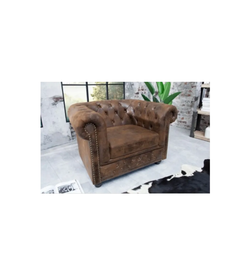 Invicta Interior Fotel Chesterfield 110 cm antyczny brąz
