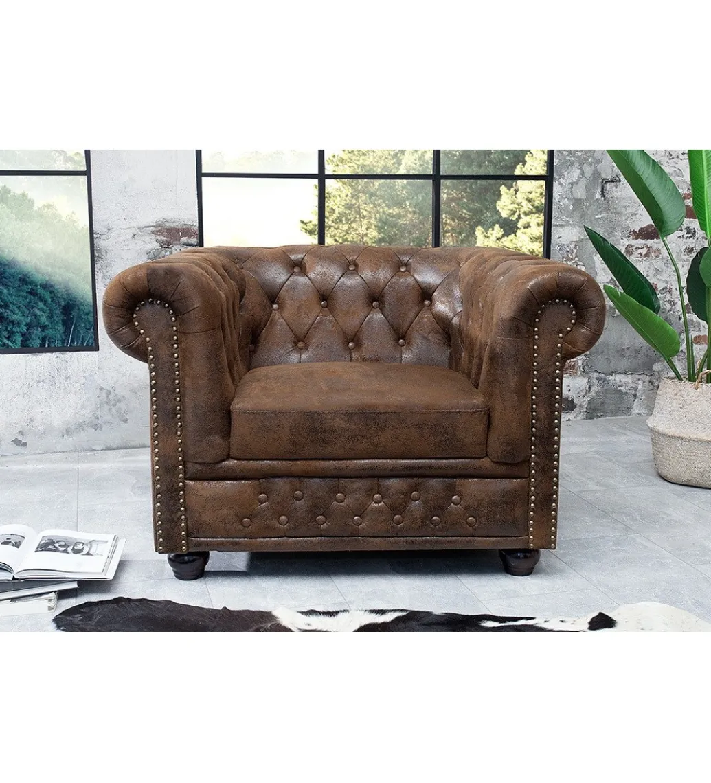 Invicta Interior Fotel Chesterfield 110 cm antyczny brąz
