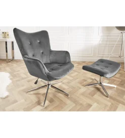 Invicta Interior Fotel Lounger 110 Cm- 110 Cm Szary Aksamit