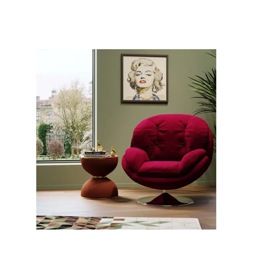 KARE Fotel obrotowy COSY 86 cm wiśniowy