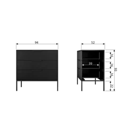 WOOOD Komoda ADAM 94 cm drewno sosny czarna