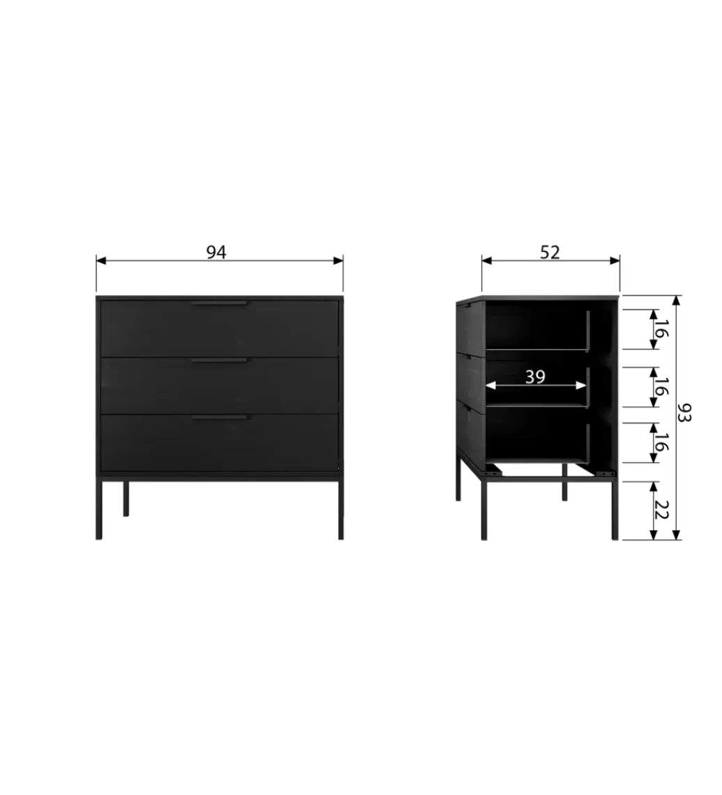 WOOOD Komoda ADAM 94 cm drewno sosny czarna