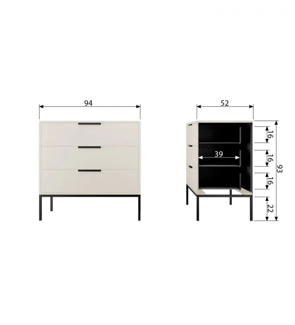 WOOOD Komoda ADAM 94 cm drewno sosny dust