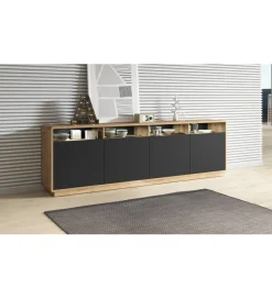 Helvetia Komoda ASTON 238 cm czarna z dodatkiem koloru dąb Taurus