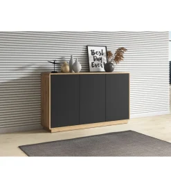 Helvetia Komoda ASTON 160 cm czarna z dodatkiem koloru dąb Taurus