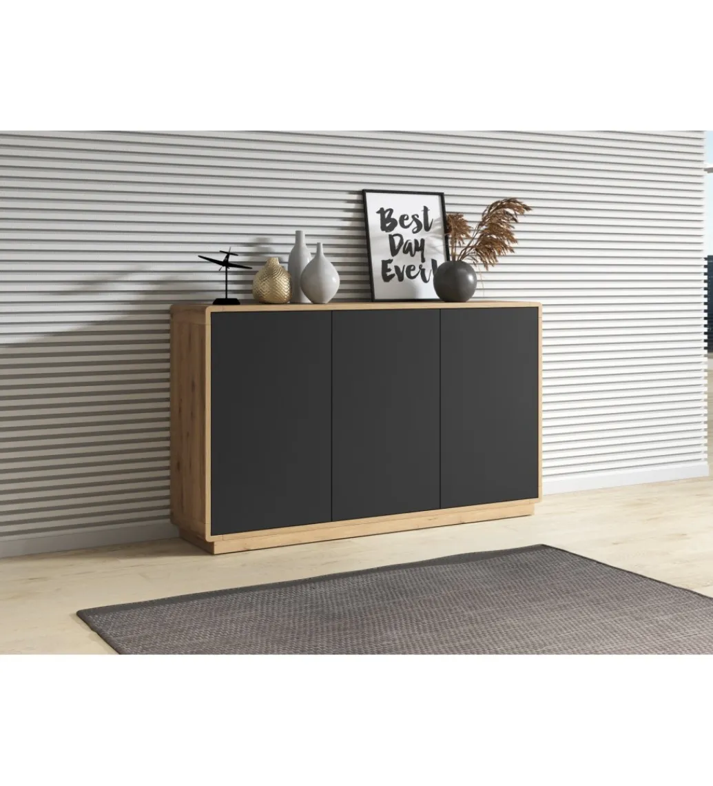 Helvetia Komoda ASTON 160 cm czarna z dodatkiem koloru dąb Taurus