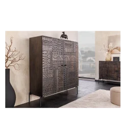 Invicta Interior - przedsprzedaż Komoda 3D TRIBAL 120 cm drewno mango ciemny brąz