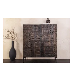 Invicta Interior - przedsprzedaż Komoda 3D TRIBAL 120 cm drewno mango ciemny brąz