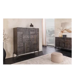 Invicta Interior - przedsprzedaż Komoda 3D TRIBAL 120 cm drewno mango ciemny brąz