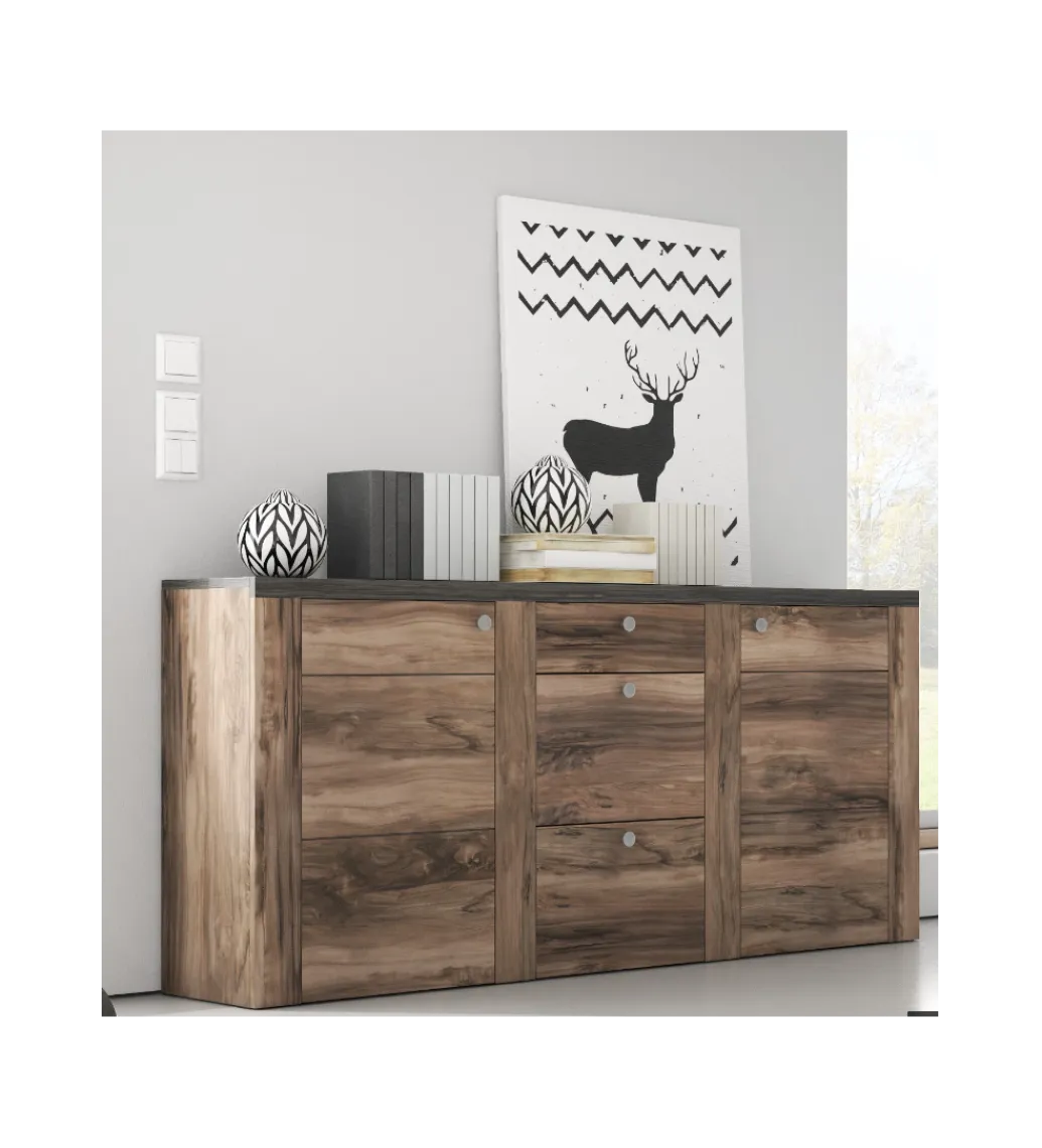 Helvetia Komoda LARONA 176 Cm O Wybarwieniu Satin Nussbaum z kolorem Touchwood