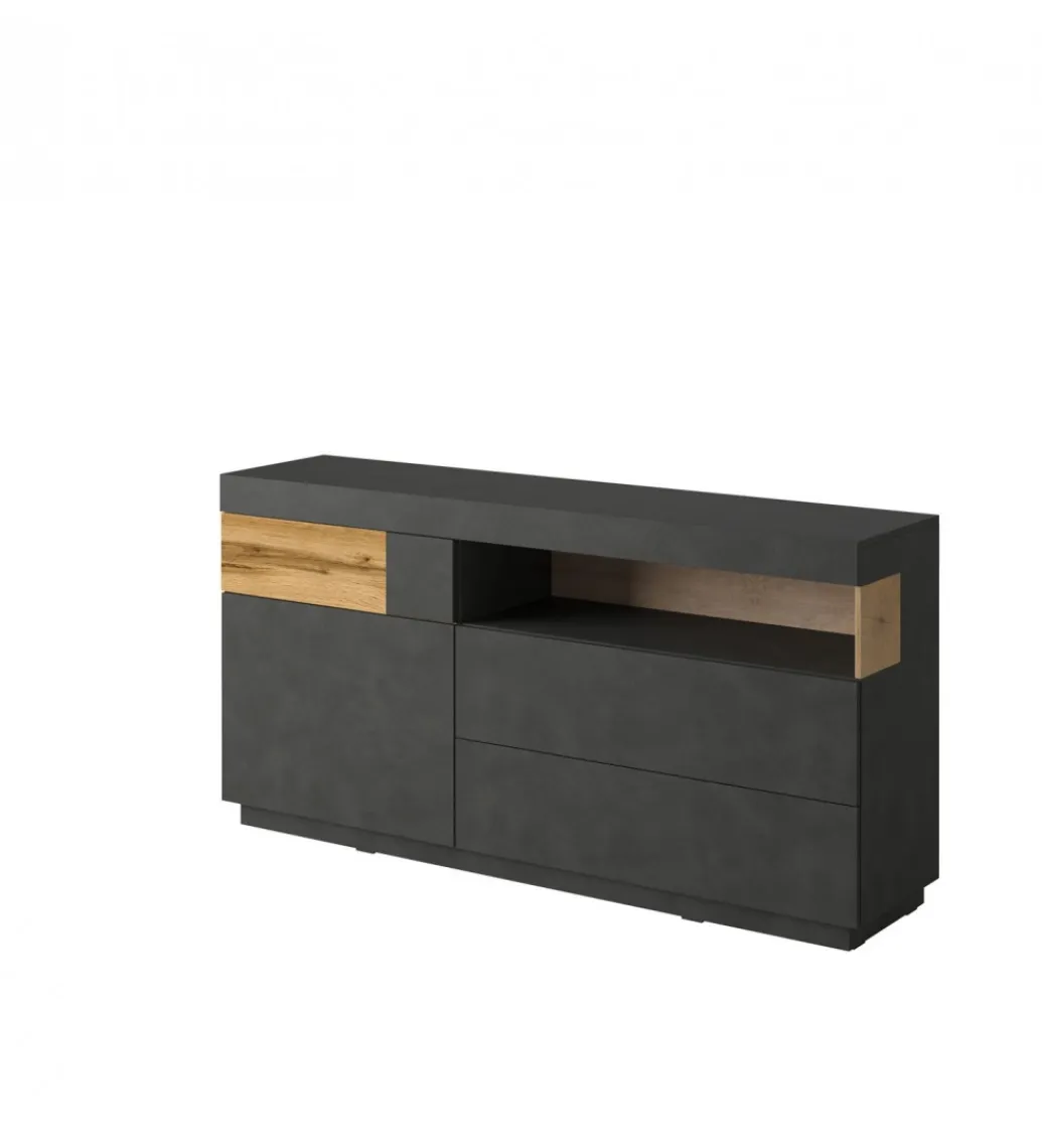 Helvetia Komoda SILKE 169 cm antracytowa z dodatkiem koloru Dąb Wotan