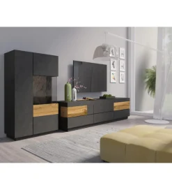 Helvetia Komoda SILKE 150 Cm Antracytowa z dodatkiem koloru Dąb Wotan