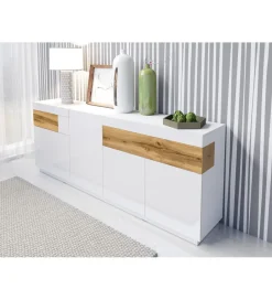 Helvetia Komoda SILKE 219 cm biała z dodatkiem koloru Dąb Wotan