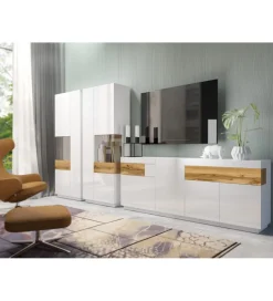 Helvetia Komoda SILKE 219 cm biała z dodatkiem koloru Dąb Wotan