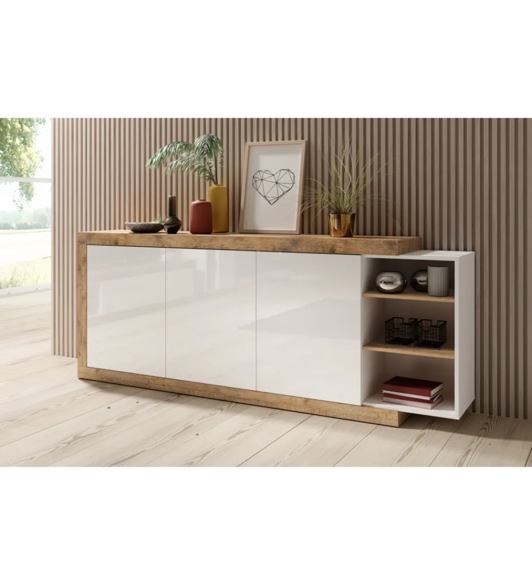 Helvetia Komoda SINTRA 220 cm biała z dodatkiem koloru Dąb Samdal
