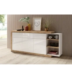 Helvetia Komoda SINTRA 200 cm biała z dodatkiem koloru Dąb Samdal