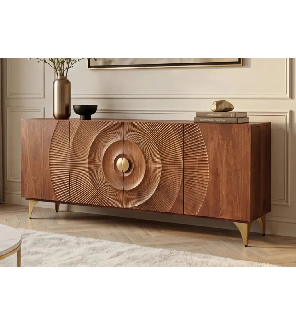 Invicta Interior - przedsprzedaż Komoda SWEET GOLDEN SUNSET 180 cm drewno mango brązowe