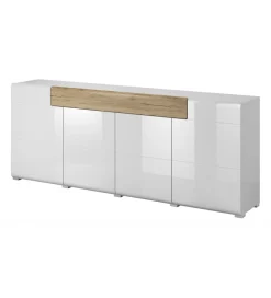 Helvetia Komoda TOLEDO 208 cm biała z dodatkiem koloru dąb san remo
