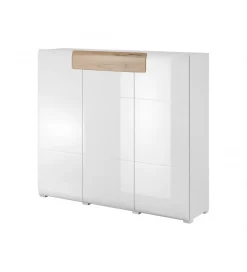 Helvetia Komoda wysoka TOLEDO 147 cm biała z dodatkiem koloru dąb san remo