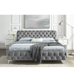 Invicta Interior Łóżko MODERN BAROCK 160 x 200 cm welur szare