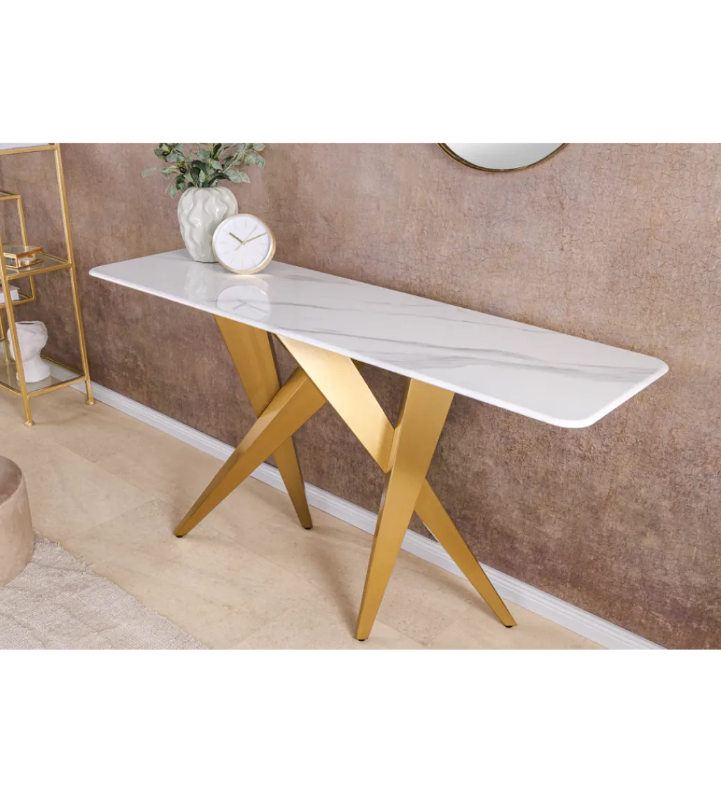 Invicta Interior Konsola ART LIVING 140 cm blat z białego marmuru