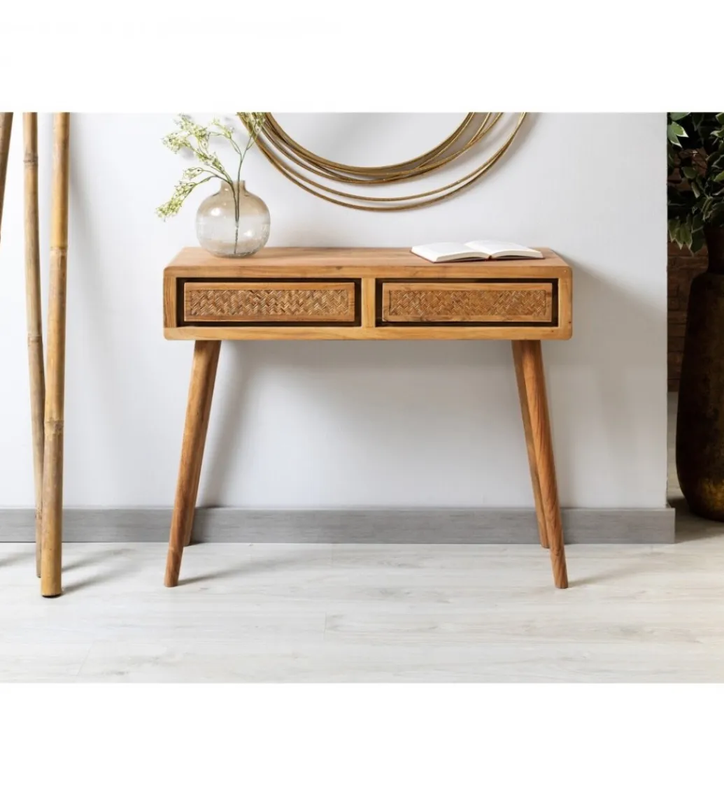 Imeri Konsola NORI 90 cm drewno akacja rattan