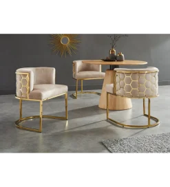 Invicta Interior - przedsprzedaż Krzesło ELEGANCE welwet beżowy złote nogi