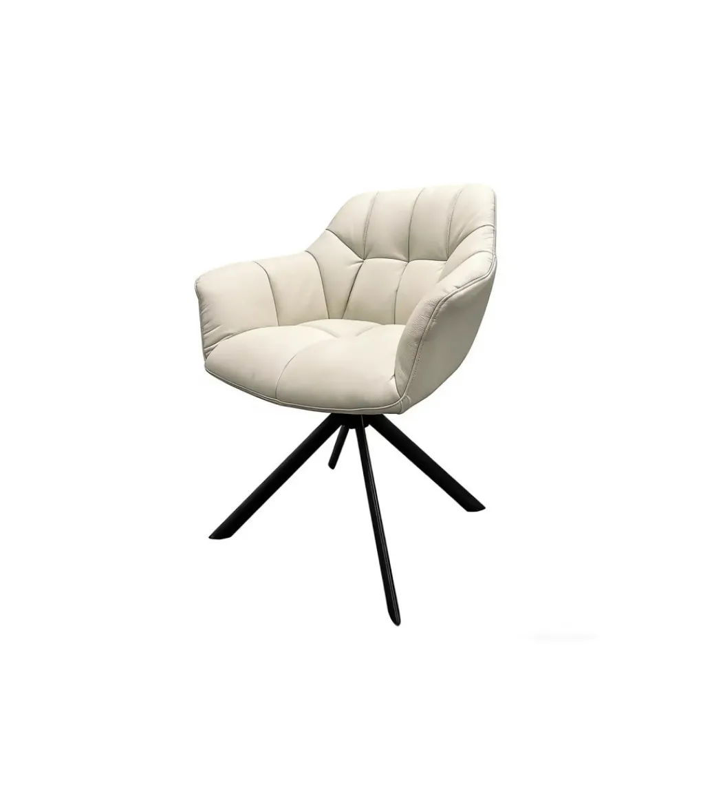 Invicta Interior - przedsprzedaż Krzesło obrotowe PAPILLON 83 cm 180 stopni skórzane beżowe