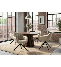 Invicta Interior - przedsprzedaż Krzesło obrotowe PAPILLON 83 cm 180 stopni skórzane beżowe