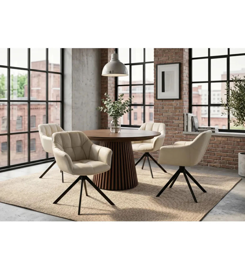 Invicta Interior - przedsprzedaż Krzesło obrotowe PAPILLON 83 cm 180 stopni skórzane beżowe