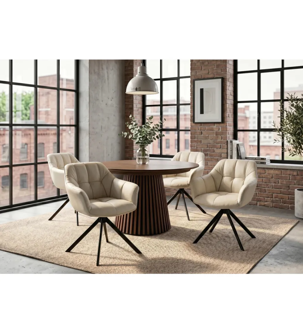Invicta Interior - przedsprzedaż Krzesło obrotowe PAPILLON 83 cm 180 stopni skórzane beżowe